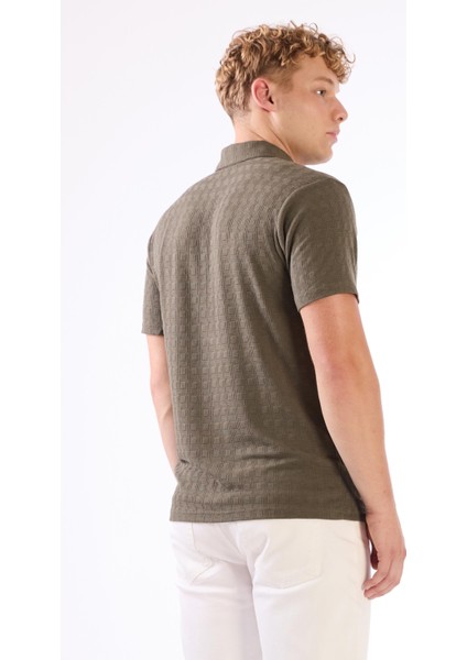 Yeşil Erkek Slim Fit Jakarlı Polo Yaka T-shirt