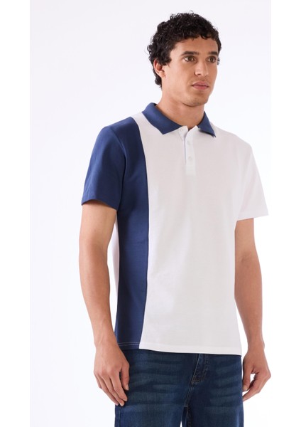 Beyaz Erkek Slim Fit Desenli Polo Yaka T-shirt