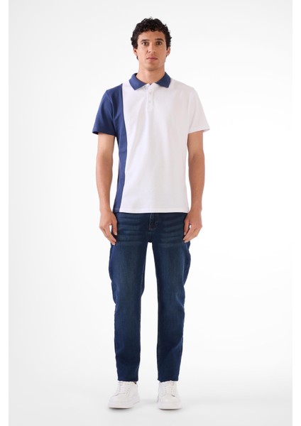 Beyaz Erkek Slim Fit Desenli Polo Yaka T-shirt