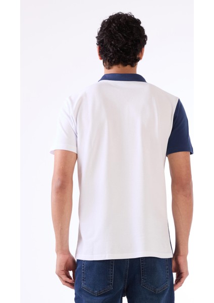Beyaz Erkek Slim Fit Desenli Polo Yaka T-shirt