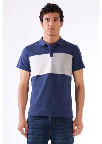 Lacivert Erkek Slim Fit Desenli Polo Yaka T-shirt