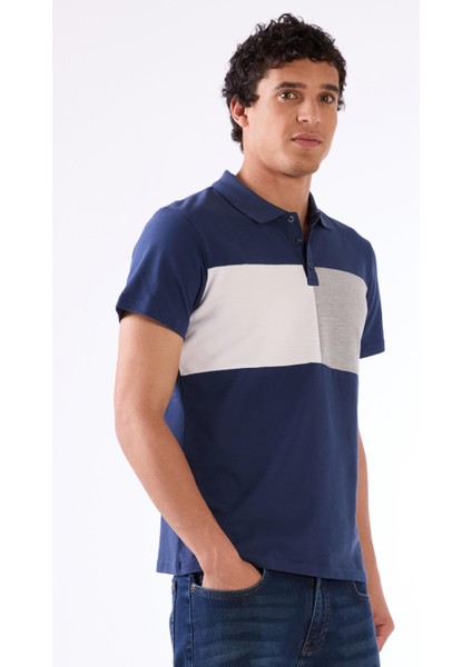 Lacivert Erkek Slim Fit Desenli Polo Yaka T-shirt