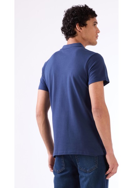 Lacivert Erkek Slim Fit Desenli Polo Yaka T-shirt