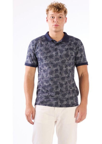 Lacivert Erkek Slim Fit Desenli Polo Yaka Tshirt - 105239