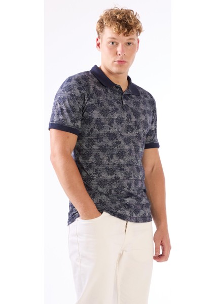 Lacivert Erkek Slim Fit Desenli Polo Yaka Tshirt - 105239
