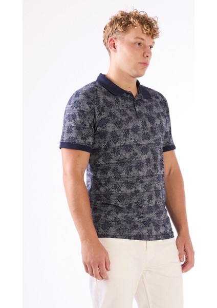 Lacivert Erkek Slim Fit Desenli Polo Yaka Tshirt - 105239