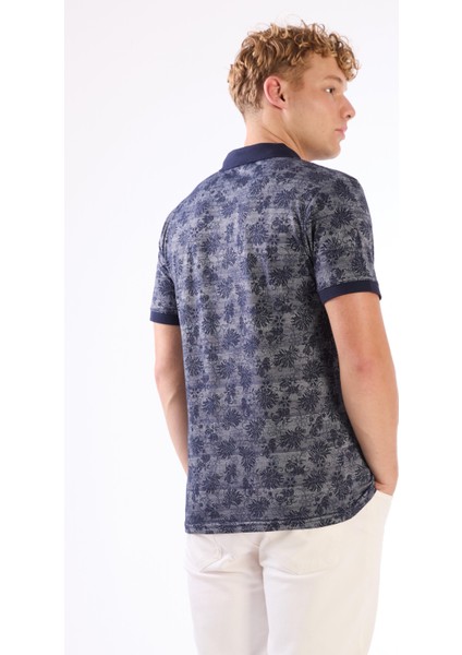 Lacivert Erkek Slim Fit Desenli Polo Yaka Tshirt - 105239