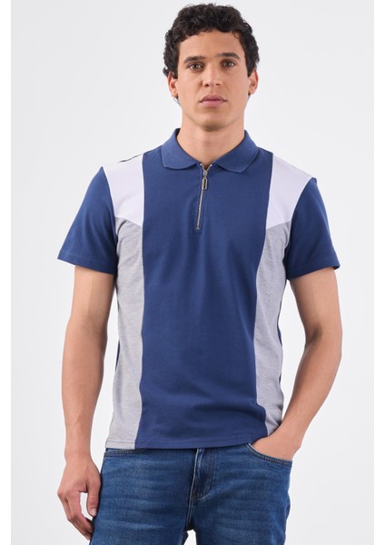 Lacivert Erkek Slim Fit Düz Polo Yaka T-shirt