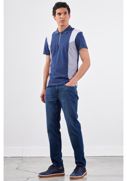 Lacivert Erkek Slim Fit Düz Polo Yaka T-shirt