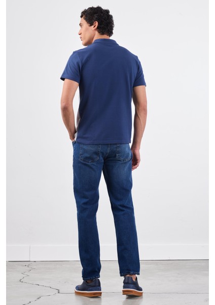 Lacivert Erkek Slim Fit Düz Polo Yaka T-shirt