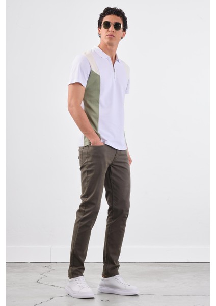 Beyaz Erkek Slim Fit Düz Polo Yaka T-shirt