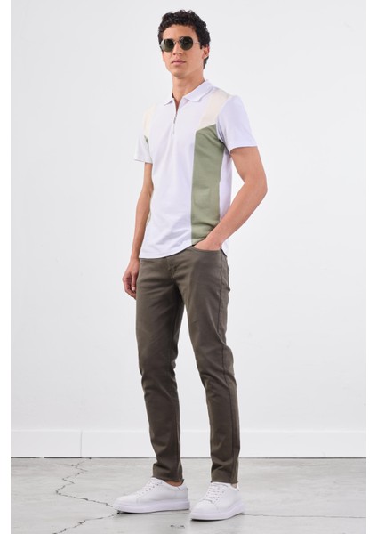 Beyaz Erkek Slim Fit Düz Polo Yaka T-shirt