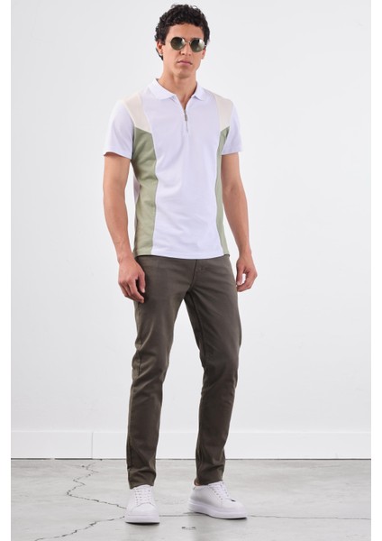 Beyaz Erkek Slim Fit Düz Polo Yaka T-shirt