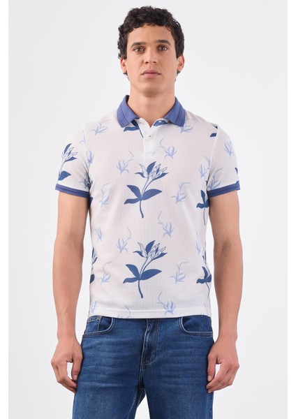 İndigo Erkek Slim Fit Çiçek Desenli Casual Polo Yaka T-shirt