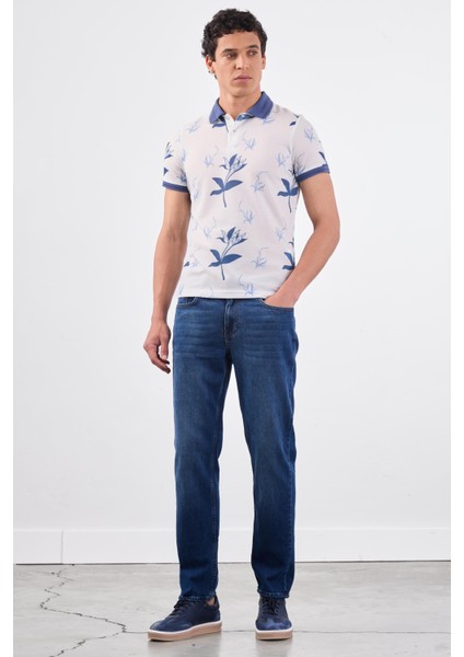 İndigo Erkek Slim Fit Çiçek Desenli Casual Polo Yaka T-shirt