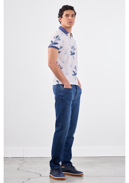 İndigo Erkek Slim Fit Çiçek Desenli Casual Polo Yaka T-shirt