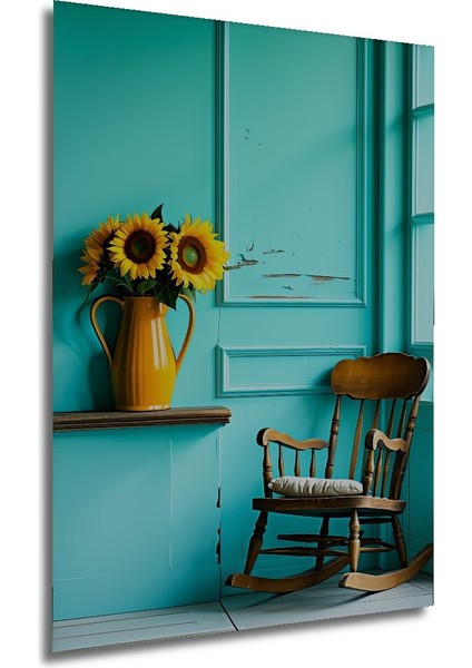 Turkuaz Rüzgarında Ayçiçeği Rüyası Yağlı Boya Görünümlü Dekoratif Ahşap Ev/işyeri/ofis Kare Tablo modelleri