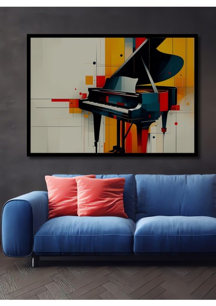 Çerçeve Görünümlü Modern Sanat Piyano Tutkusu Yağlı Boya Görünümlü Dekoratif Ahşap Ofis Kare Tablo