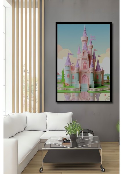 Çerçeve Görünümlü Pembe Rüya Şatosu Dekoratif Ahşap Dekoratif Ev/işyeri/ofis Kare Tablo