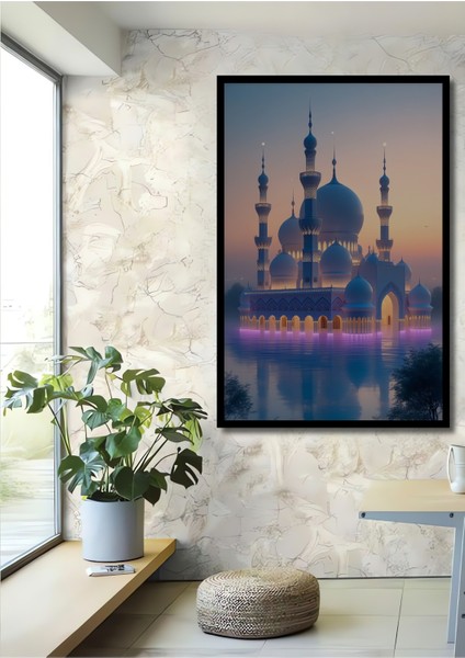 Çerçeve Görünümlü Fantastik Cami Sulu Boya Görünümlü Dekoratif Ahşap Ev/işyeri/ofis Kare Tablo