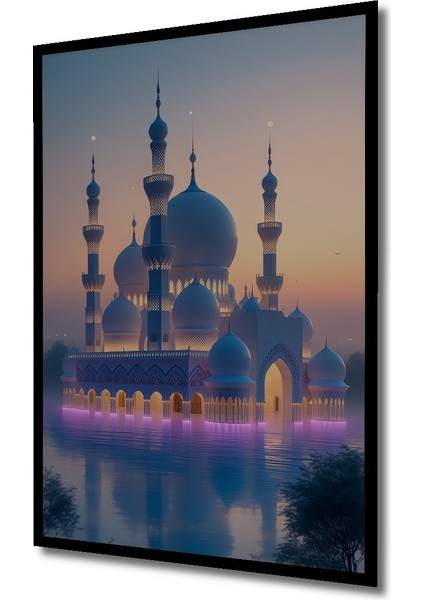Çerçeve Görünümlü Fantastik Cami Sulu Boya Görünümlü Dekoratif Ahşap Ev/işyeri/ofis Kare Tablo fiyatları