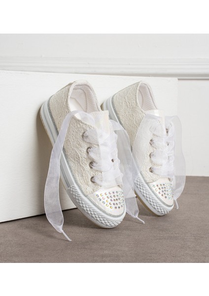 Kız Çocuk Günlük Ayakkabı Bağcıklı Dantelli Oval Tasarım 21-30 Numara