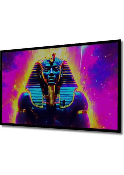 Çerçeve Görünümlü Neon Işıklar Altında Firavun Portresi Dekoratif Ahşap Ev/işyeri/ofis Kare Tablo fiyatları