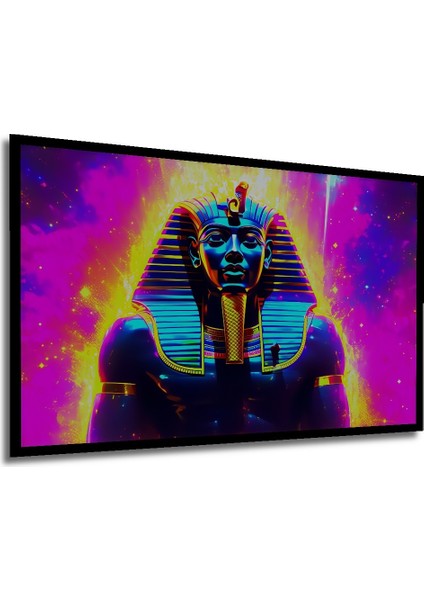 Çerçeve Görünümlü Neon Işıklar Altında Firavun Portresi Dekoratif Ahşap Ev/işyeri/ofis Kare Tablo modelleri