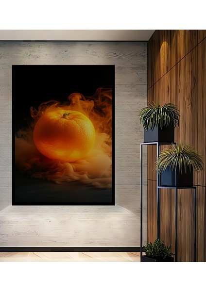 Çerçeve Görünümlü Ateşli Portakal Rüyası Yağlı Boya Görünümlü Dekoratif Ahşap Ofis Kare Tablo