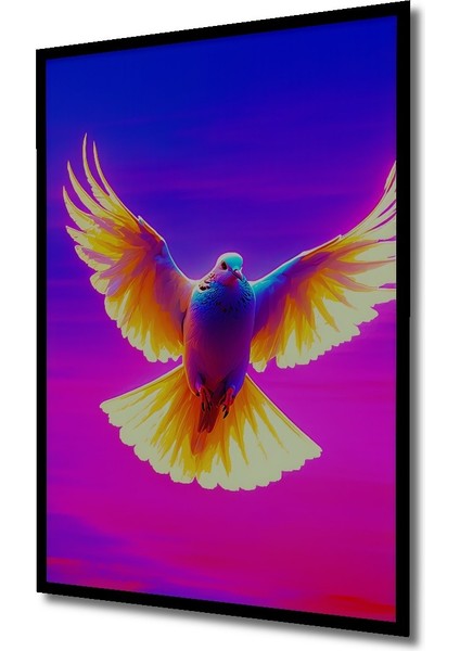 Çerçeve Görünümlü Neon Renklerde Özgürlük Güvercini Yağlı Boya Görünümlü Ahşap Ofis Kare Tablo fiyatları