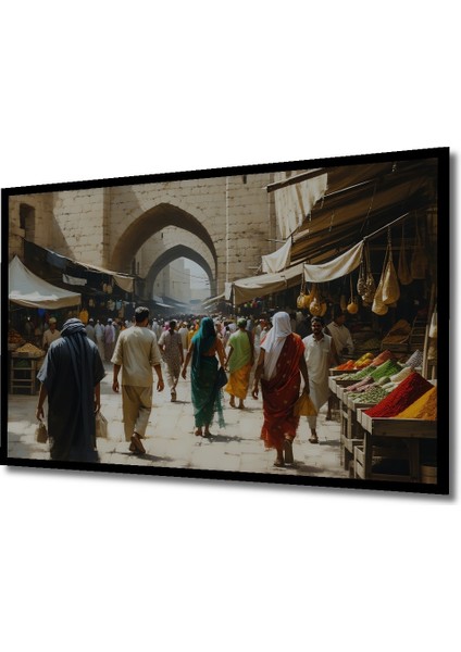 Çerçeve Görünümlü Baharat Pazarı Yağlı Boya Görünümlü Dekoratif Ahşap Ev/işyeri/ofis Kare Tablo fiyatları