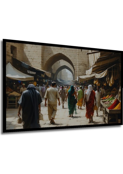 Çerçeve Görünümlü Baharat Pazarı Yağlı Boya Görünümlü Dekoratif Ahşap Ev/işyeri/ofis Kare Tablo modelleri