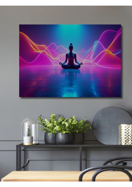 Neon Işıkları Altında Meditasyon Dekoratif Ahşap Ev/işyeri/ofis Kare Tablo
