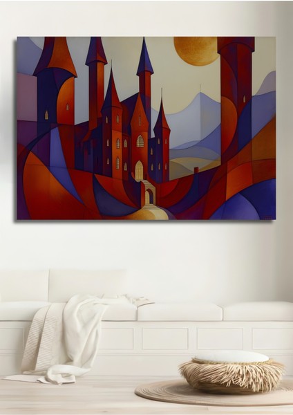 Geometrik Şato Yağlı Boya Görünümlü Dekoratif Ahşap Ev/işyeri/ofis Kare Tablo