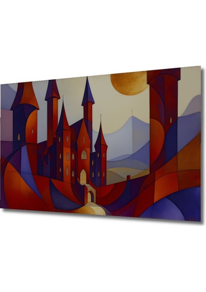 Geometrik Şato Yağlı Boya Görünümlü Dekoratif Ahşap Ev/işyeri/ofis Kare Tablo fiyatları