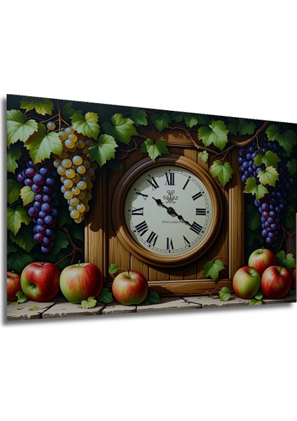 Elma Üzüm Saat Dekoratif Ahşap Yağlı Boya Görünümlü Ev/işyeri/ofis Kare Tablo modelleri