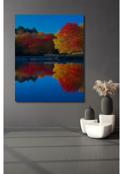 Sonbahar Renkleri Yansıması Yağlı Boya Görünümlü Dekoratif Ahşap Ev/işyeri/ofis Kare Tablo