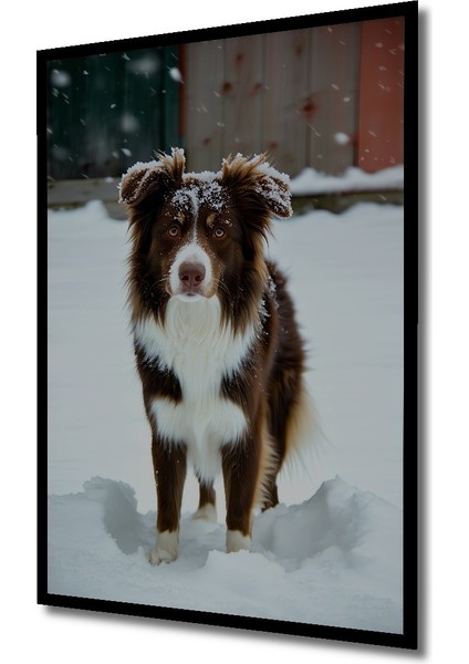 Çerçeve Görünümlü Karda Eğlenen Dost Köpek Yağlı Boya Görünümlü Dekoratif Ahşap Ofis Kare Tablo fiyatları