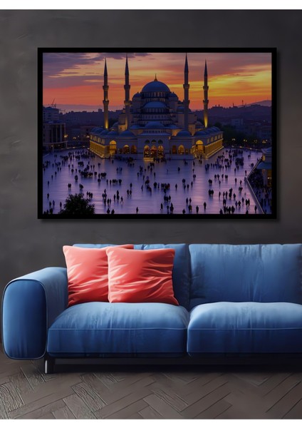 Çerçeve Görünümlü Istanbul Sultanahmet Camii Yağlı Boya Görünümlü Dekoratif Ahşap Ofis Kare Tablo