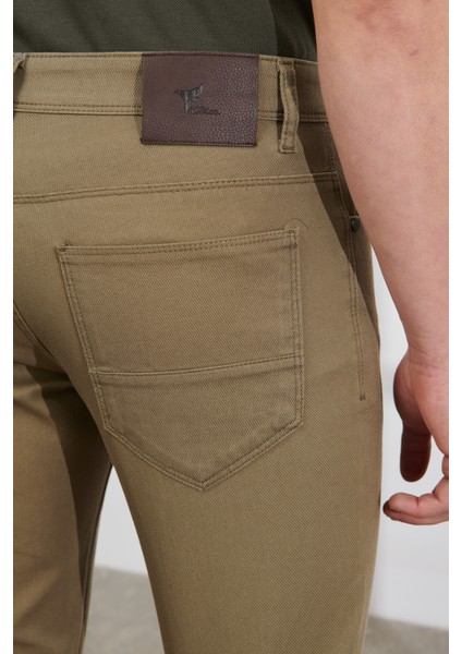Erkek Yeşil Slim Fit Dar Kesim Pamuklu 5 Cep Esnek Rahat Pantolon