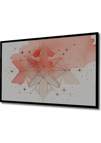 Çerçeve Görünümlü Kızıl Yıldız Geometrik Sulu Boya Görünümlü Dekoratif Ahşap Işyeri/ofis Kare Tablo fiyatları