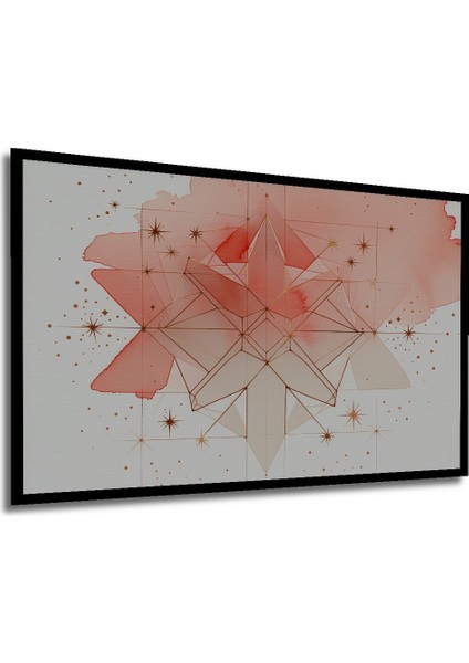 Çerçeve Görünümlü Kızıl Yıldız Geometrik Sulu Boya Görünümlü Dekoratif Ahşap Işyeri/ofis Kare Tablo modelleri