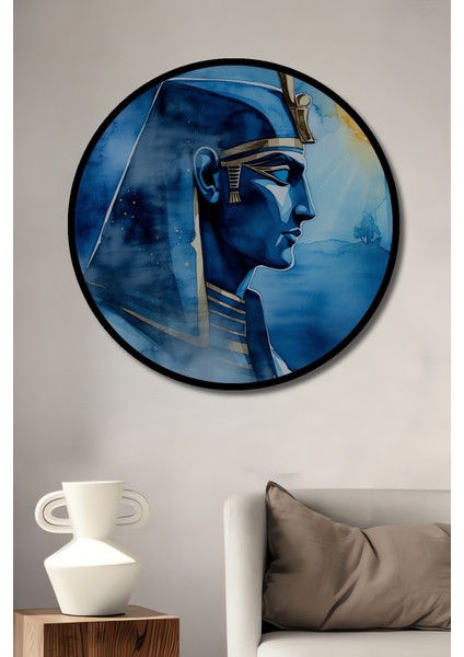 Çerçeve Görünümlü Firavun Tutankamon Sulu Boya Görünümlü Dekoratif Ahşap Işyeri/ofis Yuvarlak Tablo