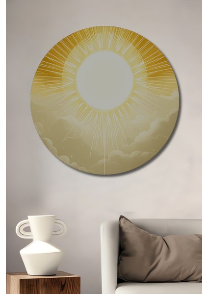 Altın Işık Huzmeleri Yağlı Boya Görünümlü Dekoratif Ahşap Ev/işyeri/ofis Yuvarlak Tablo