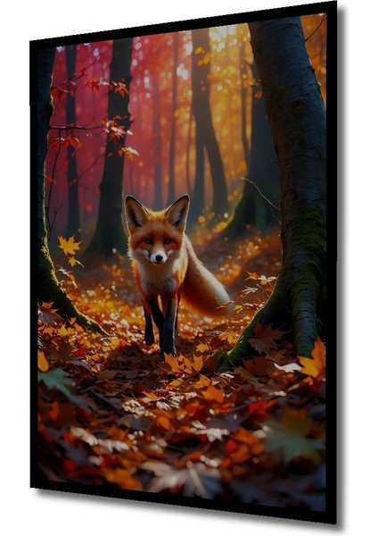 Çerçeve Görünümlü Sonbahar Ormanında Yağlı Boya Görünümlü Tilki Sanatı Salon Ahşap Kare Tablo fiyatları