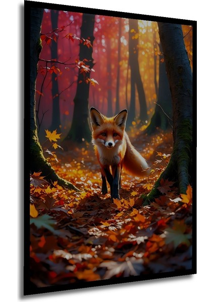 Çerçeve Görünümlü Sonbahar Ormanında Yağlı Boya Görünümlü Tilki Sanatı Salon Ahşap Kare Tablo modelleri