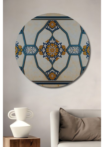 Osmanlı Çiçek Bahçesi Yağlı Boya Görünümlü Dekoratif Ahşap Ev/işyeri/ofis Yuvarlak Tablo