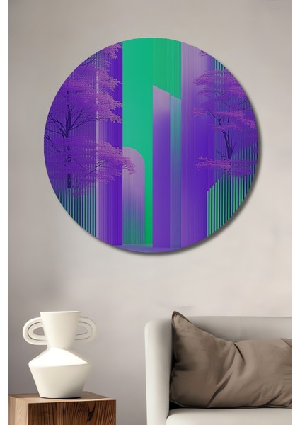 Mor Bahar Ağaçları Soyut Sanat Dekoratif Ahşap Ev/işyeri/ofis Yuvarlak Tablo