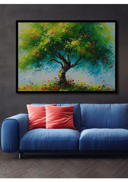 Çerçeve Görünümlü Yağlı Boya Görünümlü Bahar Ağacı Dekoratif Ahşap Ev/işyeri/ofis Kare Tablo