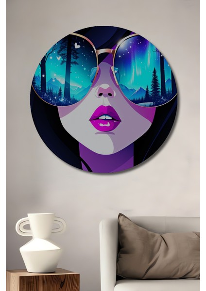 Gözlük Yansımasında Kuzey Işıkları Dekoratif Ahşap Ev/işyeri/ofis Yuvarlak Tablo